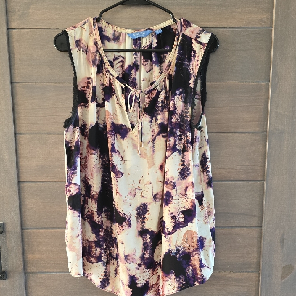 Simply Vera Vera Wang Abstract Purple and Cream Blouse